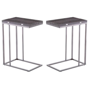 Home Square Modern Wood Expandable C-Table in Black - Set of 2