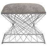 Uttermost - Uttermost Zelia Silver Accent Stool - Bursts Of Sturdy Iron Rods Create A Unique Base For This Accent Stool In A Burnished Silver Finish Topped With A Padded Seat In A Stony Gray Chenille Fabric.  Additional Product Information: Collection: Zelia Size (inches): 19.75Lx23.625Wx15.75H Item Weight (lbs): 13 Frame Finish: Bursts Of Sturdy Iron Rods Create A Unique Base For This Accent Stool In A Burnished Silver Finish Topped With A Padded Seat In A Stony Gray Chenille Fabric. Material:  Iron, Mdf, Sponge, Linen Country: China