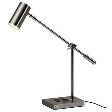 Collette Wireless Charging LED Desk Lamp, Brushed Silver