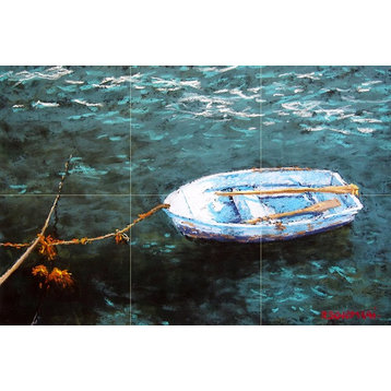 Tile Mural Kitchen Backsplash Contemporary Art Seascape Boat Apollo Bay Marble