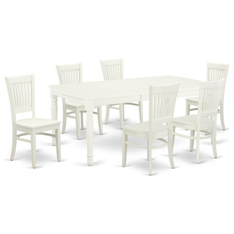 7-Piece Wood Dinette Set, 6Kitchen Chair With Slatted Back-A Table, Linen White