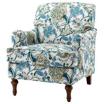 34" Wooden Upholstered Accent Chair, Blue