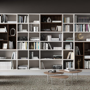 Photo of a large modern study in Nashville with grey walls, vinyl flooring and no fireplace.