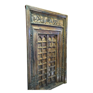 Mogul Interior - Consigned Chakra Door With Frame Reclaimed Rustic Wood Architectural Indian - Rich with history and detail these set of doors will accent beautifully any room.