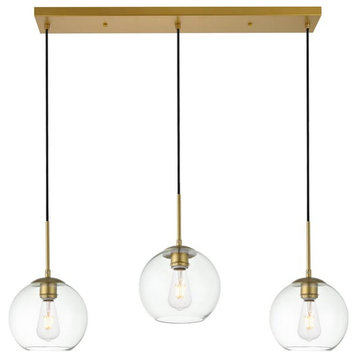 Elegant LD2236BR Baxter 3 Lights Brass Pendant With Clear Glass