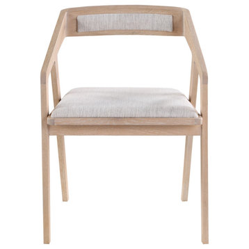 22 Inch Oak Arm Chair Light Grey Mid-Century Modern