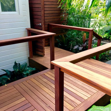 Ipe deck with Mahogany bench and Tigerwood outdoor shower