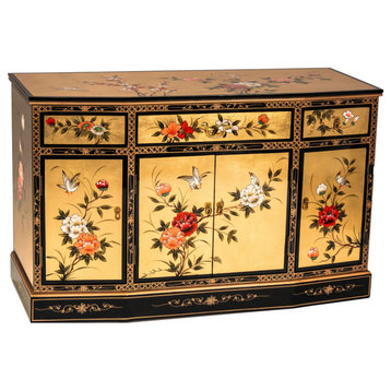 Gold Lacquer Slant Sideboard Birds and Flowers