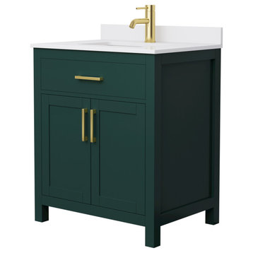 Beckett 30" Green Single Vanity, White Cultured Marble Top, Gold Trim