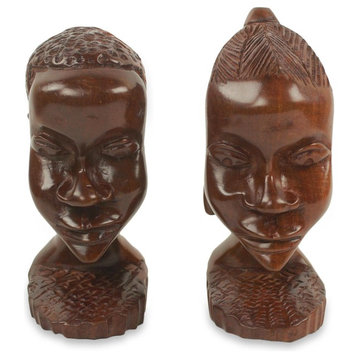 Novica Ghanaian Couple I Ebony Wood Statuettes, 2-Piece Set