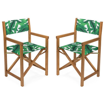 Classic Vintage Outdoor Acacia Wood Folding Director Chair, Canvas Seat, Set 2