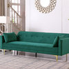 Siena Velvet Convertible Sleeper Sofa With Pillows, Emerald Green