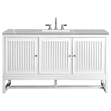 Athens 60" Single Vanity Cabinet , Glossy White, W/ 3 Cm Eternal Serena Top