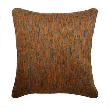 Orange Throw Pillow Cover, Jacquard Stripe 18"x18" Silk,Orange Sitting Room