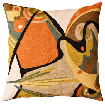 Kandinsky Throw Pillow Cover In The Flow II Wool Hand Embroidered 18x18"