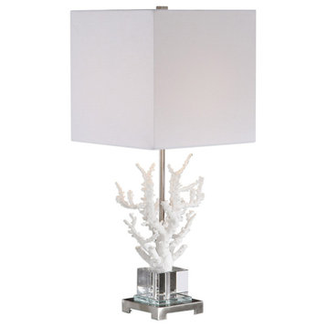 Corallo 1 Light Table Lamp, White Coral/Polished Nickel With Crystal