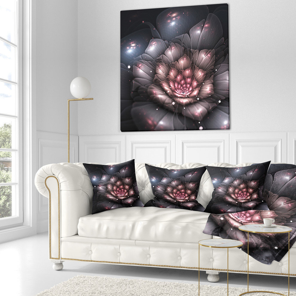 Fractal Flower with Pink Details Floral Throw Pillow, 16"x16 ...