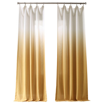 Ombre Faux Linen Semi Sheer Single Panel Curtain, Gold, 50W x 84L