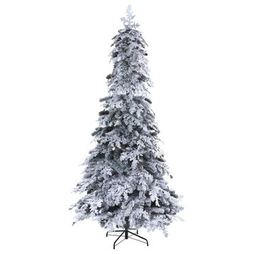 7� Flocked Montana Down Swept Spruce Christmas Tree / Pinecones/ 400 LED Lights