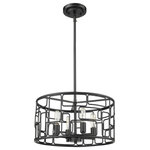 Acclaim Lighting - Amoret 4-Light Matte Black Convertible Pendant - Robust, metal drum shaped shades of open geometric designs. This convertible light fixture easily transforms from a pendant into a semi-flush mount. Amoret is also sloped ceiling compatible.