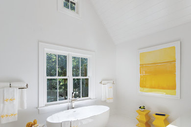 Inspiration for a transitional freestanding bathtub remodel in Seattle with white walls and an undermount sink
