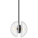 Hudson Valley - Kert 2-Light Pendant, Black Brass - Kert combines glass and metal in a fresh and functional way. A pair of half-round, clear glass shades are enclosed behind the bulb and mounted on a ring of metal at the center, giving the piece an impressive, sculptural feel. Large in scale and highly versatile, Kert is available as a wall sconce that can be mounted vertically or horizontally, a linear, and a pendant and chandelier in two sizes.