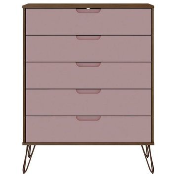 Rockefeller 5-Drawer Tall Dresser, Nature and Rose Pink