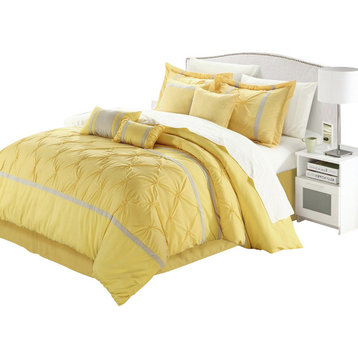 Vermont Yellow And Gray Queen 12-Piece Embroidered Bed In A Bag Set, Sheet Set