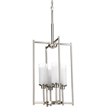 Progress Lighting 4-Light Foyer Fixture With Clear With Etched Linen, Brushed Nickel