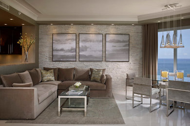 Example of a minimalist family room design in New York