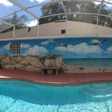 Outdoor Beach Themed Pool Mural