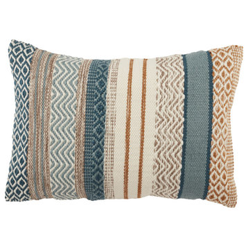 Jaipur Living Fleeta Geometric Blue/Gold Indoor/Outdoor Lumbar Pillow, 16"x24"