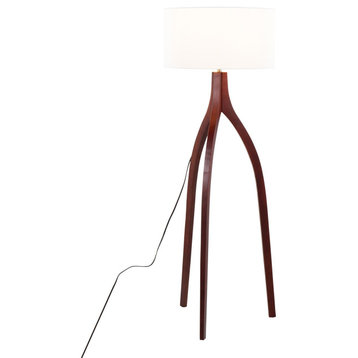 Wishbone Floor Lamp, Walnut Wood, White Fabric