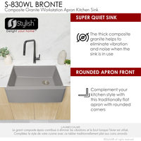30" Undermount Workstation Single Bowl Gray Composite Granite Kitchen