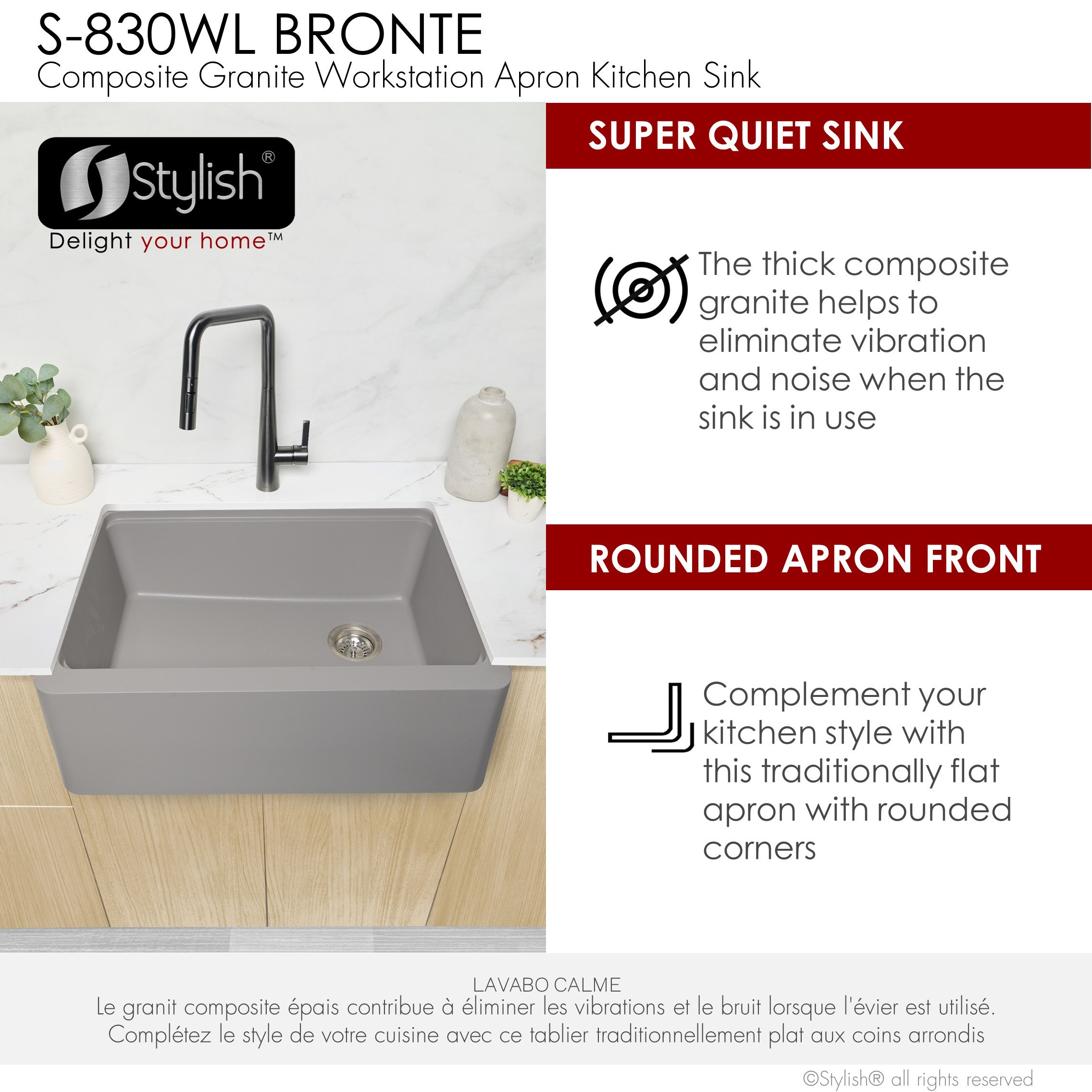 30" Undermount Workstation Single Bowl Gray Composite Granite Kitchen