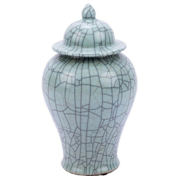 Temple Jar Crackled Celadon Crackle Green Varying Porcelain Ceramic