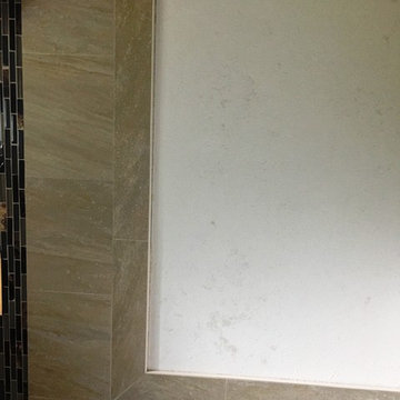 BATHROOM - Contemporary Tub-To-Shower 12 x 24 TanTile and Linear Mosaic Accent
