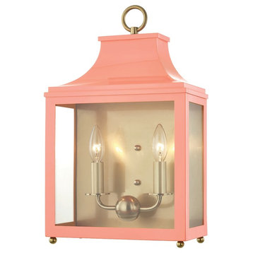 Leigh 2-Light Wall Sconce, Aged Brass & Pink Finish
