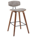 Armen Living - Fox Swivel Bar Height Stool With Speckled Brown and Walnut - Whether drawn up to a sleek kitchen island or rounding out your home bar with a perfect perch, the Fox Stool Collection delivers versatile seating with timeless modern style. This mid-century-inspired stool features a gently curved back and padded seat, designed with high-density foam for lasting comfort during long meals or casual lounging. The medium-high back provides just the right amount of support while promoting healthy posture. Framed in durable layered hardwood and paired with a powder-coated steel footrest, each stool balances style and function with ease. Upholstery options now include rich vegan leather or soft-touch performance fabric in a variety of finishes ' including speckled textures in brown and blue, and smooth woven fabrics in white, light blue, and grey. Frame finishes range from walnut and black brushed wood to patterned oak, giving you flexibility to match your aesthetic. Whether you lean classic, Scandinavian, or contemporary, the Fox stool adapts seamlessly to your space. Choose from counter height or bar height to suit your kitchen island, breakfast nook, dining area, or home bar. With its clean lines and supportive construction, Fox is built to elevate your space ' and built to last.