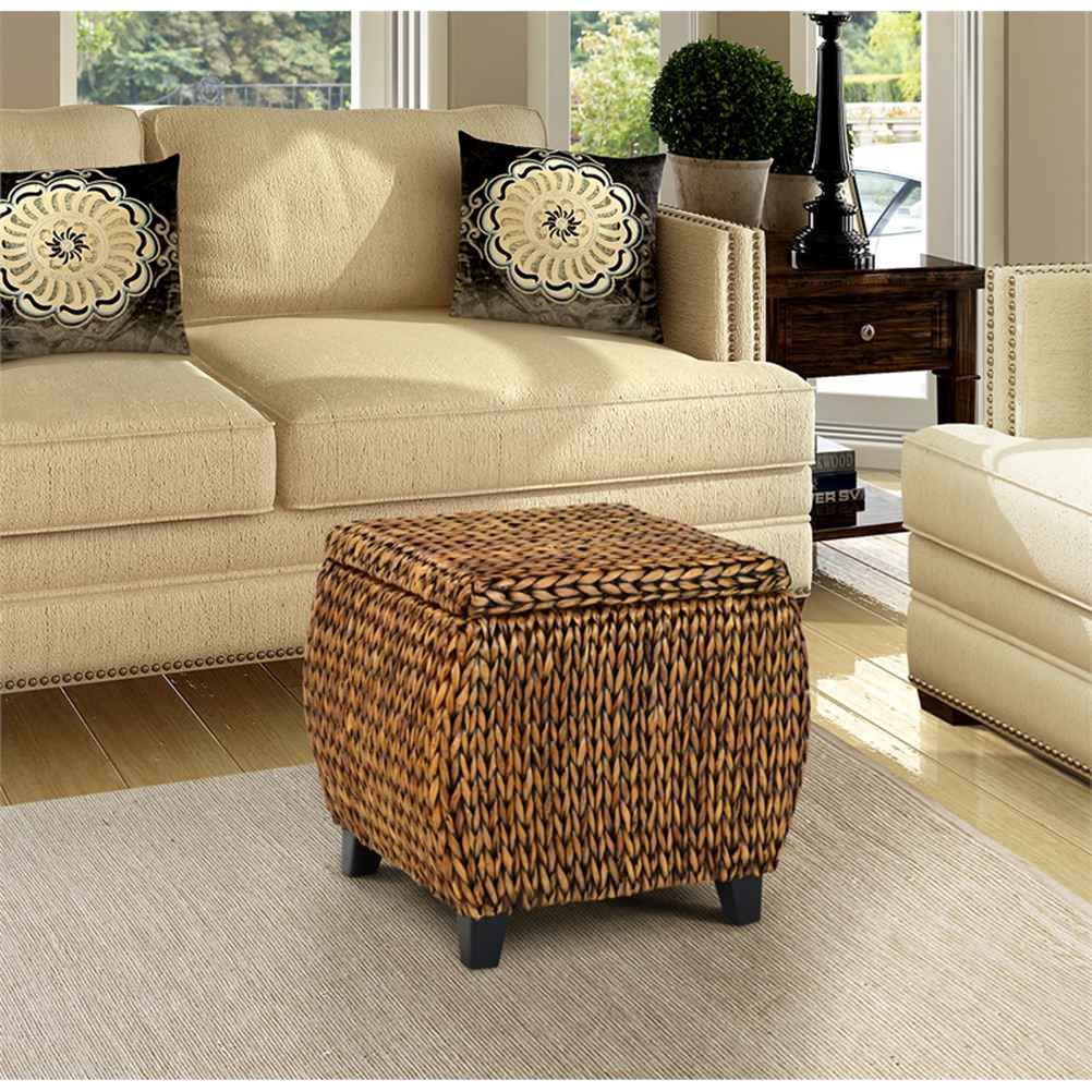 Gallerie Decor Bali Breeze Round Transitional Wood Storage Ottoman in ...