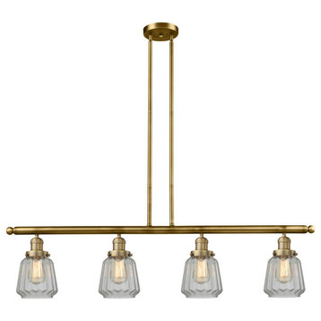 Chatham 4-Light Island Light, Clear Fluted Glass, Brushed Brass