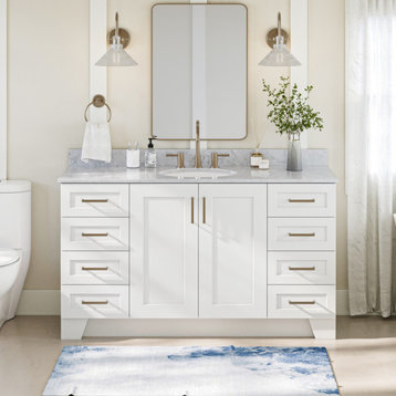 Ariel Taylor 61" Oval Sink Bath Vanity, White, 0.75" Carrara Marble