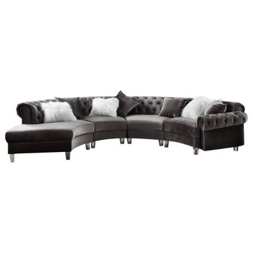 Ninagold Sectional Sofa With 7 Pillows, Gray Velvet