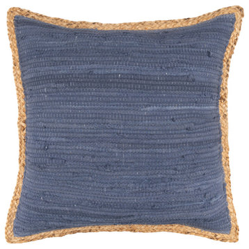 Solid Midnight Blue Jute Bordered Throw Pillow