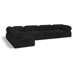 Meridian Furniture - Ames Boucle Fabric L-Shaped Modular Sectional, Black, 5-Piece: 3 Armless Chair, 2 Corner Chair - Introduce a touch of modern sophistication to your living area with the exquisite Ames Boucle Fabric Sectional. With plush black boucle fabric and unique design, it will elevate the visual appeal of your living space. This elegant and captivating sectional can be mixed and matched with other pieces from the collection to create an endless array of stunning looks. So, get ready to transform your living area into an inviting and stylish haven with the Ames Boucle Fabric Sectional.