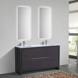 60 inch Gray Oak Modern Double Sink Bathroom Vanity with White Quartz Top - Bathroom Vanities And Sink Consoles