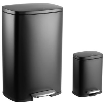 Connor 13-Gallon Trash Can With Soft-Close Lid and Mini Trash Can, Black