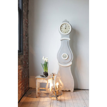 Distressed Grey Wood Grandfather Style Wall Clock