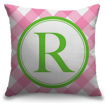 "Letter R - Circle Plaid" Outdoor Pillow 20"x20"