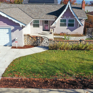 Front Yard Transformation (Cobblestone Fence, Grass, Idaho Quartzite Slabs)